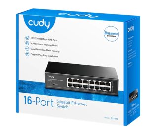 Cudy GS1016 16-портов Gigabit комутатор, 16 10/100/1000M RJ45 порта, монтаж в стойка, стоманен корпус