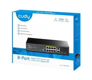 Cudy GS1010PS2 8-портов Gigabit PoE+ комутатор с 2 Gigabit Uplink порта и 2 Gigabit SFP слота 120W