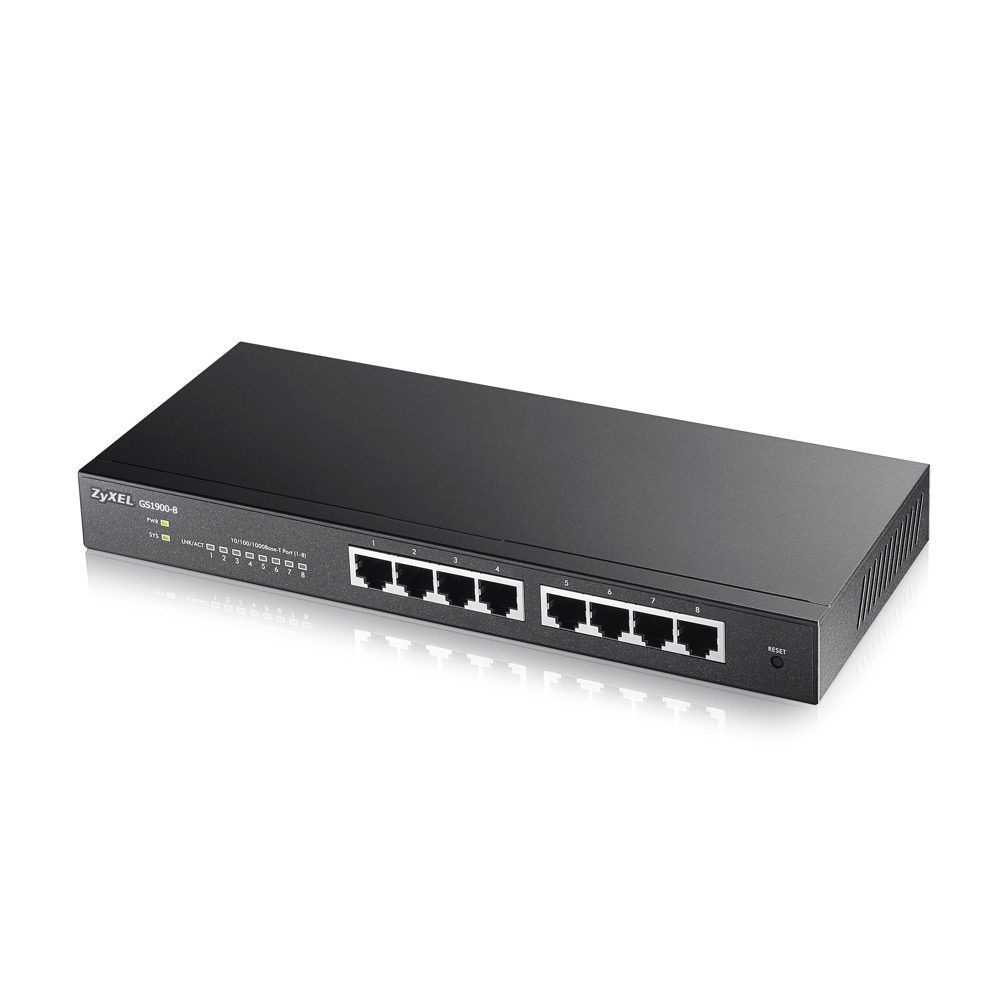 ZyXEL GS1900-8 v2, 8 портов GbE L2 smart switch, desktop, fanless