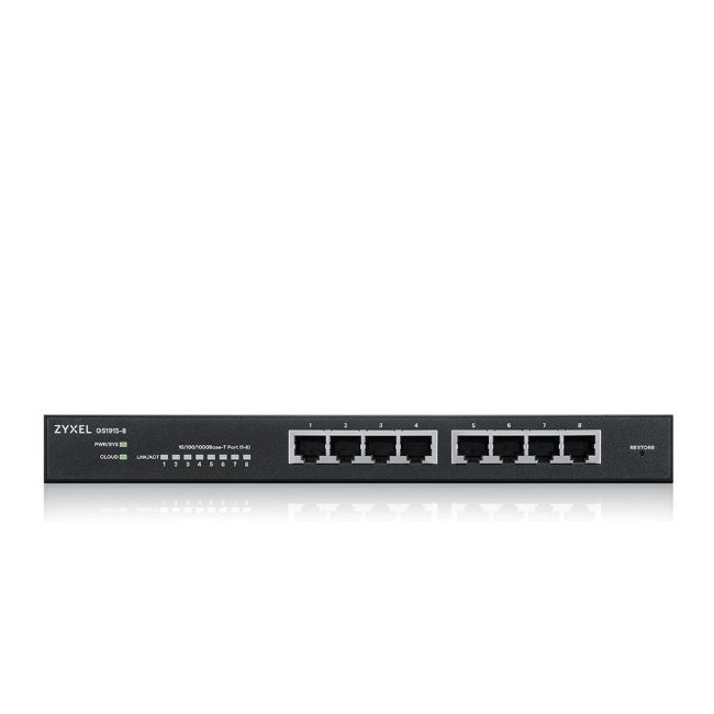 ZyXEL GS1915-8, 8-портов GbE Smart хибриден режим комутатор, самостоятелен или NebulaFlex Cloud, настолен, без вентилатор