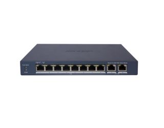 HikVision 8-портов Fast Ethernet Smart POE суич, 8 x 10/100 Mbps PoE порта, 2 x Gigabit RJ45 порта, общ PoE бюджет 60W, до 300 m дългообхватна PoE трансмисия, 6 kV защита от пренапрежение