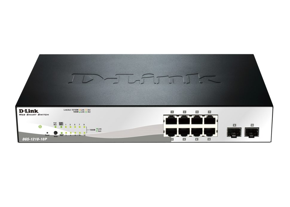 D-Link 10-портов 10/100/1000 Gigabit PoE Smart Switch с 2 SFP