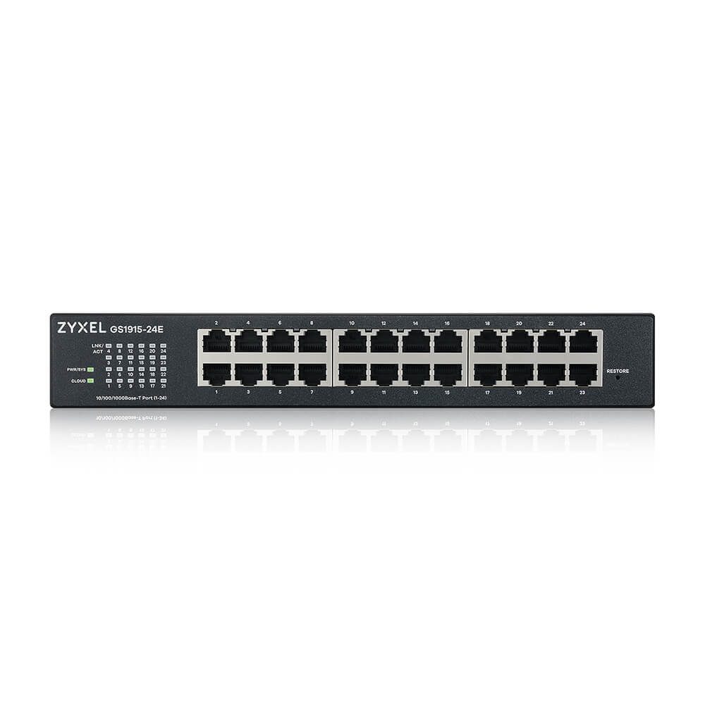 ZyXEL GS1915-24E, 24-портов GbE Smart хибриден режим комутатор, самостоятелен или NebulaFlex Cloud, rackmount, без вентилатор