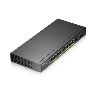 ZyXEL GS1900-10HP v2, 8-Port GbE L2 PoE Smart Switch + 2 SFP слота, 802.3at, настолен, без вентилатор, 70 вата