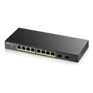 ZyXEL GS1900-10HP v2, 8-Port GbE L2 PoE Smart Switch + 2 SFP слота, 802.3at, настолен, без вентилатор, 70 вата