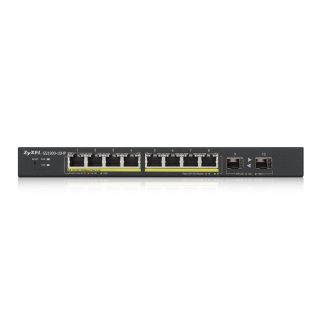 ZyXEL GS1900-10HP v2, 8-Port GbE L2 PoE Smart Switch + 2 SFP слота, 802.3at, настолен, без вентилатор, 70 вата