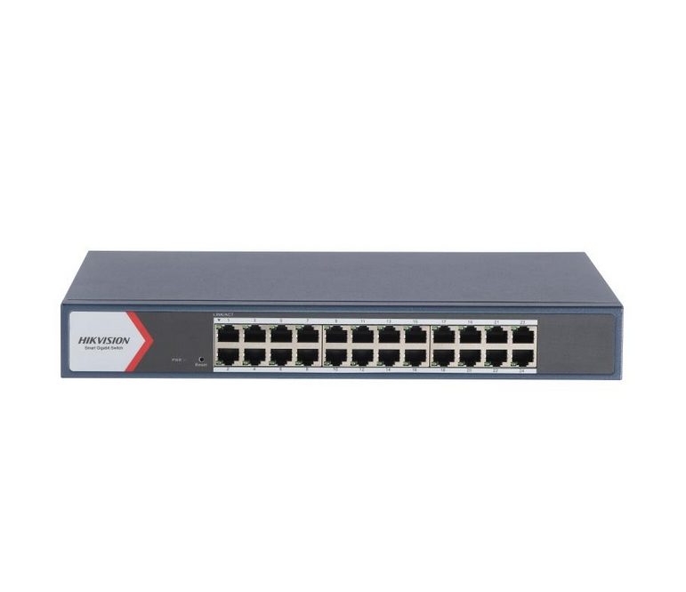 HikVision 24 Port Gigabit Smart Switch, 24 x Gigabit RJ45 порта, Link aggregation, комутационен капацитет 56 Gbps, 6 kV защита от пренапрежение