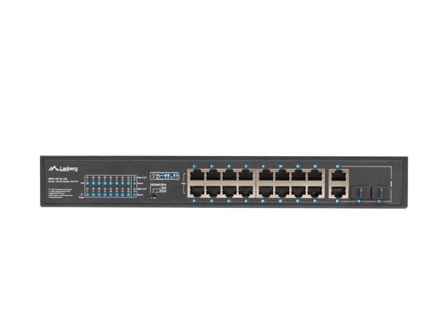 LANBERG Комутатор 16x 100 Mb PoE+/2x 1GB/1x SFP неуправляем rack 10" и 19" Gigabit Ethernet 150W
