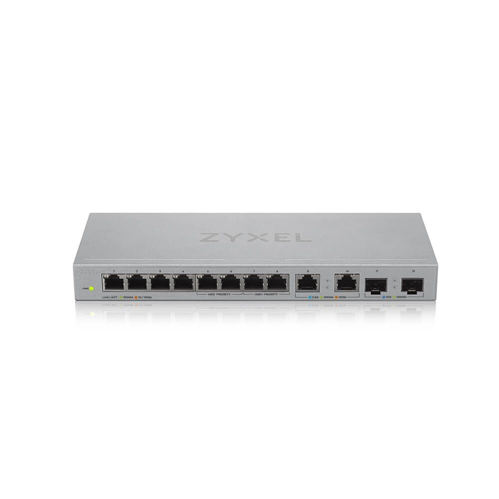 ZyXEL XGS1010-12 v2, 12-портов Gigabit неуправляем комутатор с 8-порта 1G + 2-порта 2.5G + 2-порта SFP+