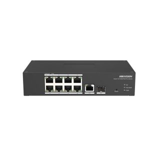 Hikvision 10-Port Fast Ethernet Smart Harsh POE Switch, 8x 10/100 Mbps PoE порт, 1x Gigabit RJ45 порт, 1x Gigabit оптичен порт, Power Budget 110W, до 300 m Long Range PoE предаване, широк температурен диапазон -30 °C до 65 °C