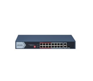 HikVision 16-портов Fast Ethernet неуправляем PoE суич, 16 x 10/100 Mbps PoE порта, 1 x Gigabit RJ45 порт, 1 x Gigabit комбо