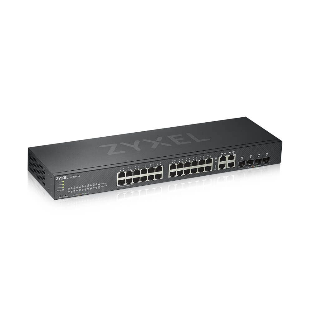 ZyXEL GS1920-24v2, 28 портов смарт управляем суич, 24x Gigabit медни и 4x Gigabit dual pers., хибриден режим, самостоятелен или NebulaFlex Cloud