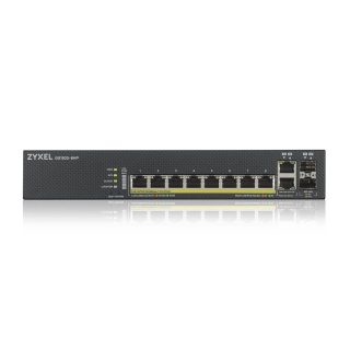 ZyXEL GS1920-8HPv2, 10-портов интелигентен управляем суич с 8x Gigabit медни и 2x Gigabit двойни портове, хибриден режим, самостоятелен или NebulaFlex Cloud, 130 W PoE, без вентилатор
