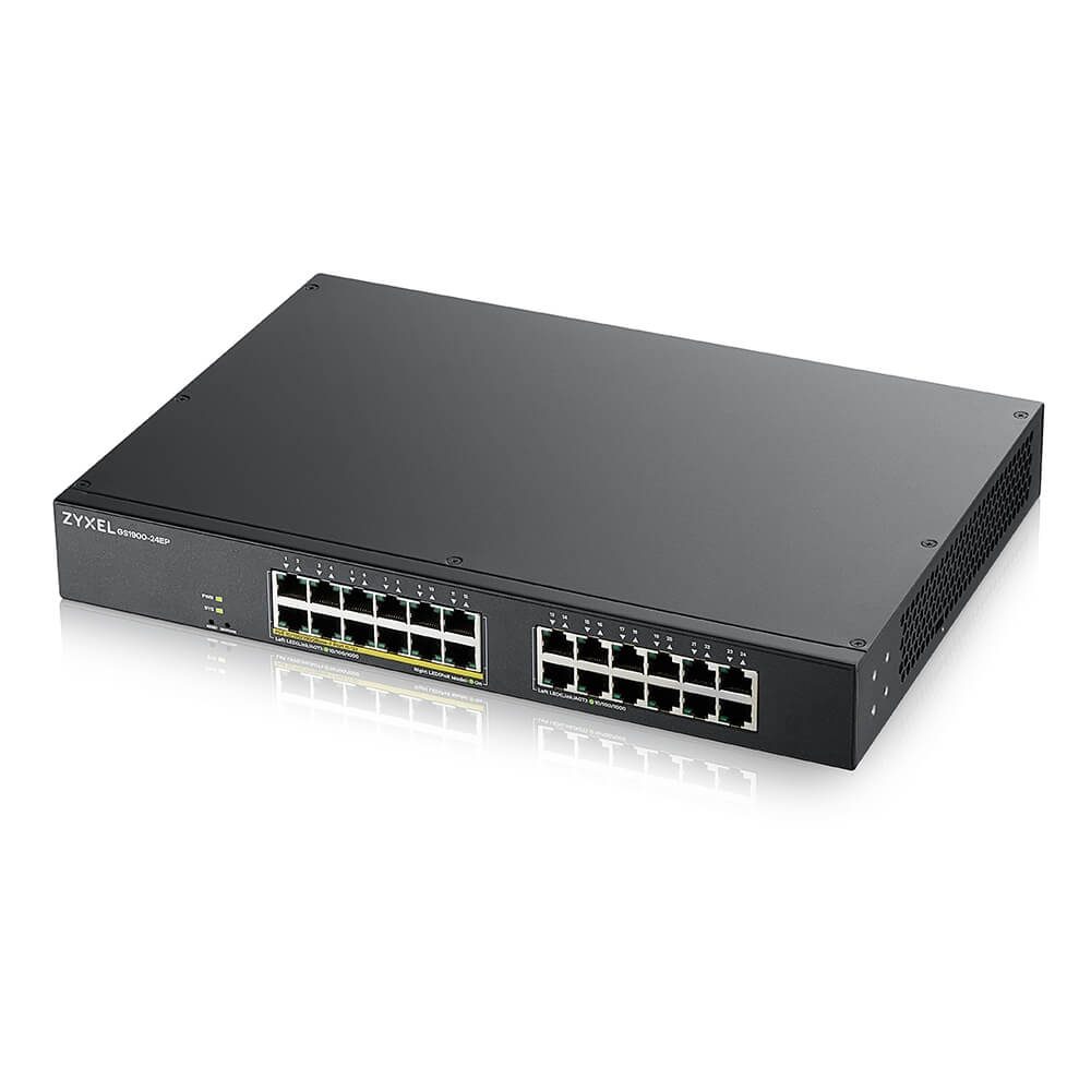 ZyXEL GS1900-24, 24-портов GbE L2, 12 PoE порта Smart Switch, rackmount, 130 Watt