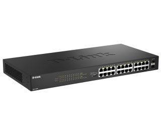 D-Link 24-портов десктоп Gigabit PoE суич с 2 x 100/1000Mbps Combo порта