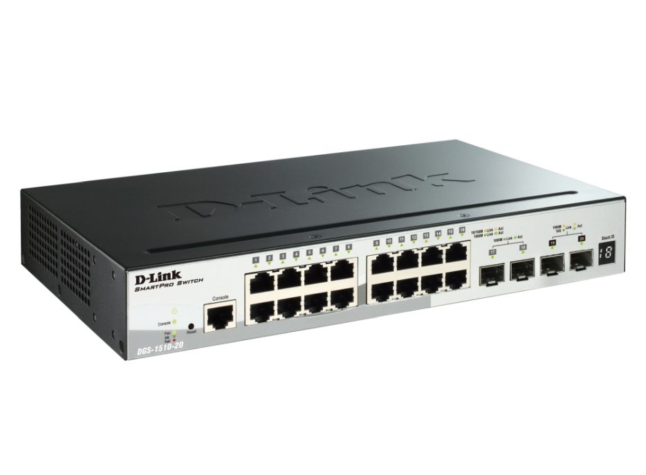 D-Link 20-портов Gigabit Stackable SmartPro комутатор с 2 SFP порта и 2 x 10G SFP+ порта