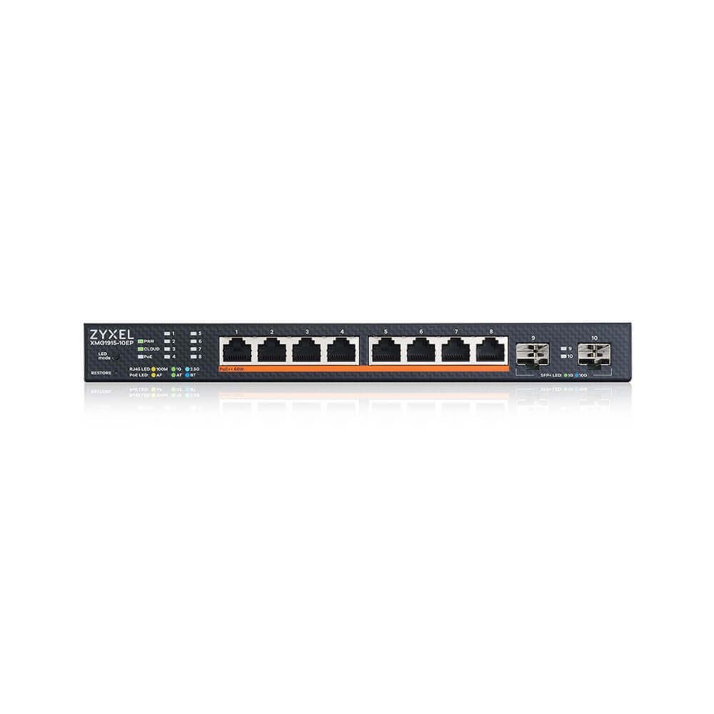 ZyXEL XMG1915-10EP, 8-портов 2.5GbE, 2 SFP+, 8 x PoE++ 130W Smart Switch, хибриден режим, самостоятелен или NebulaFlex Cloud
