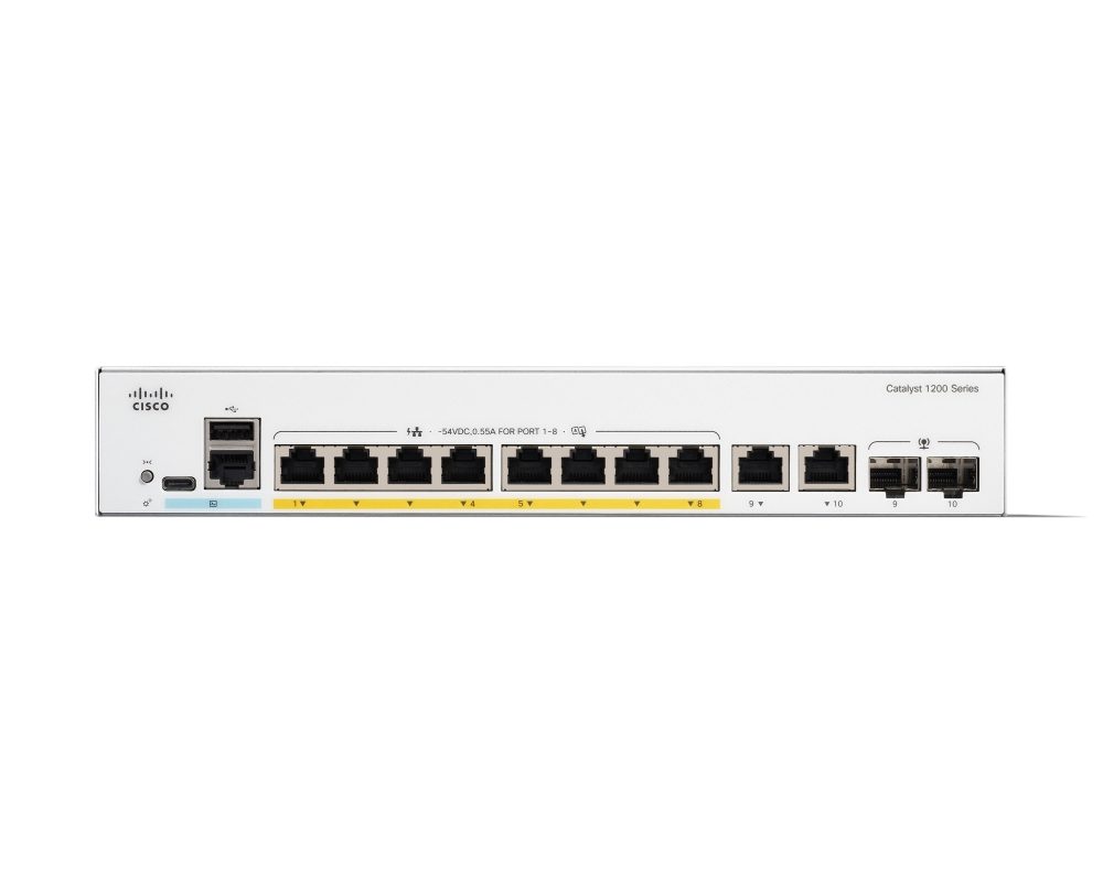 Cisco Catalyst 1200 8-портов GE, PoE, Ext PS, 2x1G Combo