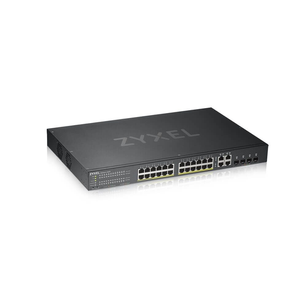 ZyXEL GS1920-24HPv2, 28 портов смарт управляем суич, 24x Gigabit медни и 4x Gigabit dual pers., хибриден режим, самостоятелен или NebulaFlex Cloud