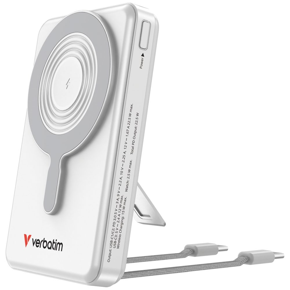 Verbatim Power Bank Magnetic Wireless 10.000 mAh C+C Display Silver