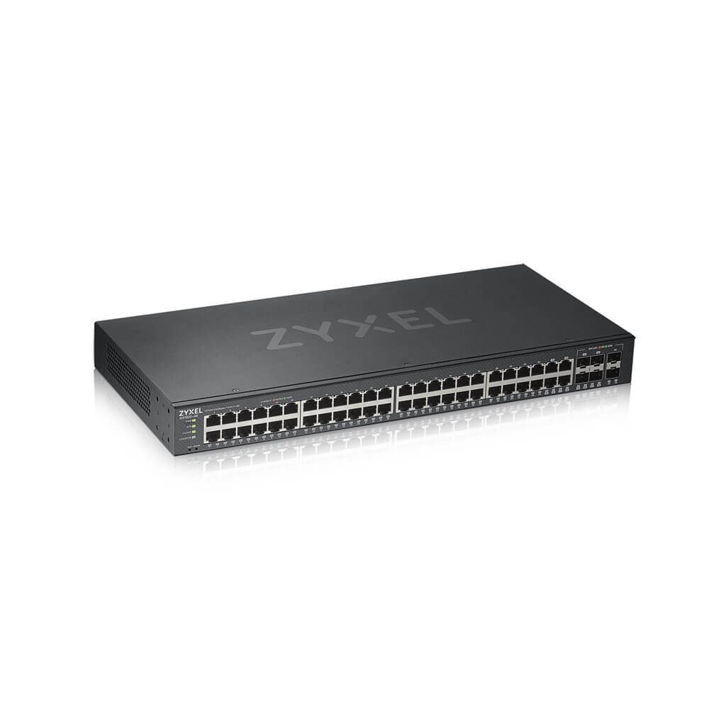 ZyXEL GS1920-48v2, 50 портов смарт управляем суич, 44x Gigabit медни и 4x Gigabit dual personality порта, хибриден режим, самостоятелен или NebulaFlex Cloud