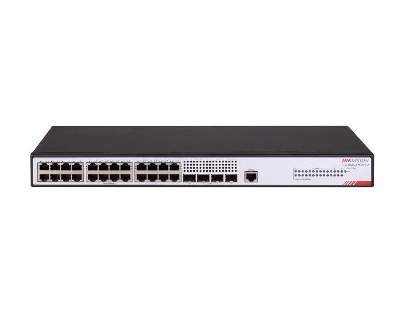 HikVision 24 GE RJ45, 4 GE SFP, Smart L2+ Switch, 24 x Gigabit RJ45 port, 4 x Gigabit fiber optical port, switching capacity 56 Gbps, 6 kV Surge Protection