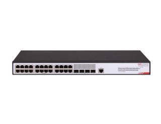 HikVision 24 GE RJ45, 4 GE SFP, Smart L2+ Switch, 24 x Gigabit RJ45 port, 4 x Gigabit fiber optical port, switching capacity 56 Gbps, 6 kV Surge Protection