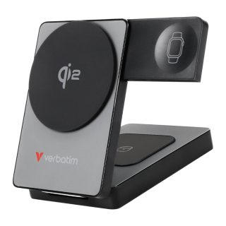 Verbatim Foldable 3-in-1 Qi2 Magnetic Wireless Power Bank 5000 mAh Grey