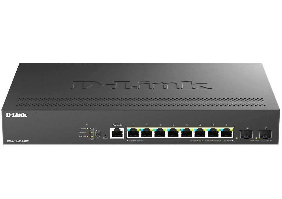D-Link 8-Port 2.5G Base-T PoE и 2-портов 10G SFP+ Smart Managed Switch