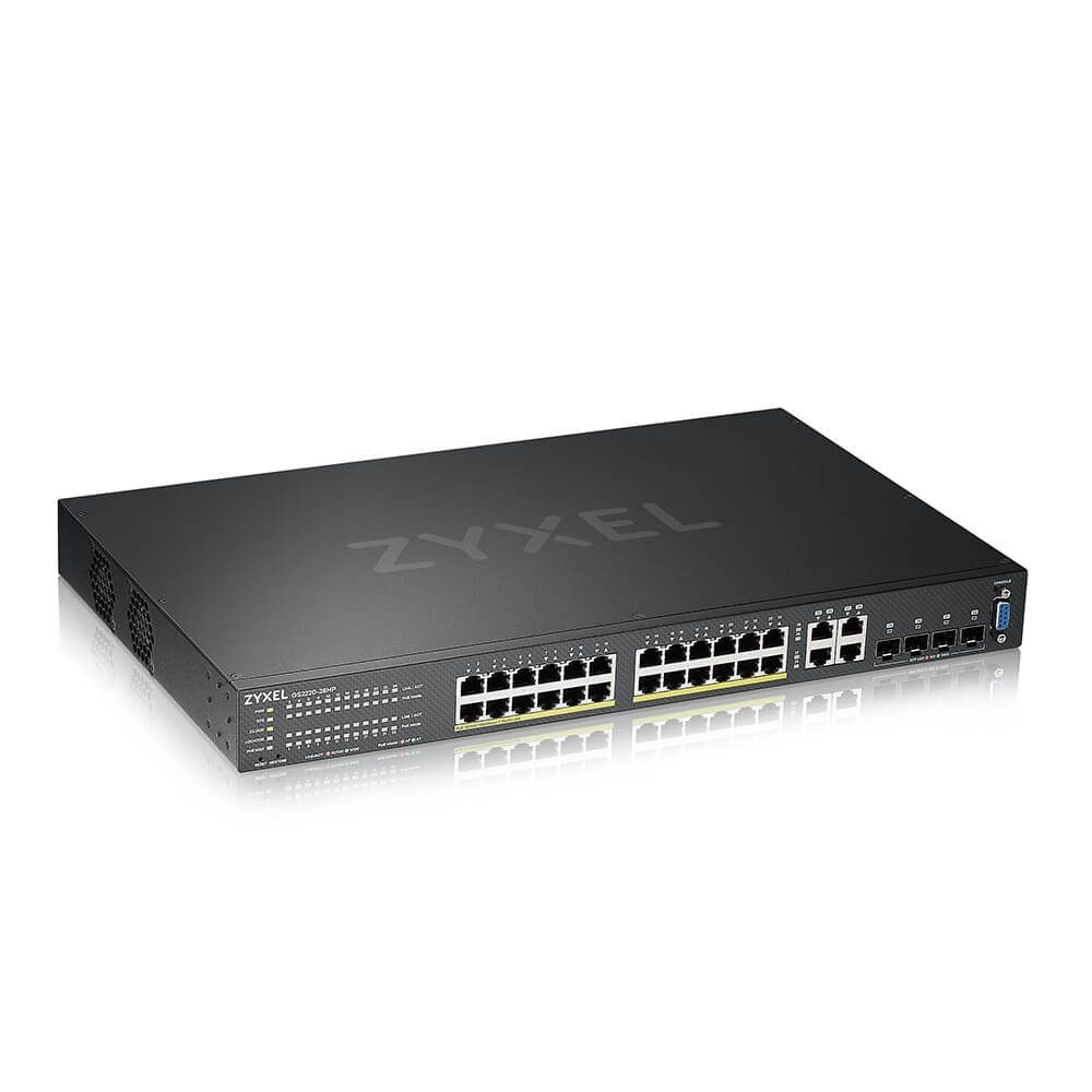 ZyXEL GS2220-28HP, EU регион, 24-портов GbE L2 PoE суич с GbE Uplink (включен 1-годишен лиценз NCC Pro pack)