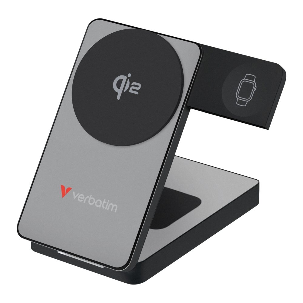 Verbatim Foldable 3-in-1 Qi2 Magnetic Wireless Power Bank 10000 mAh Grey