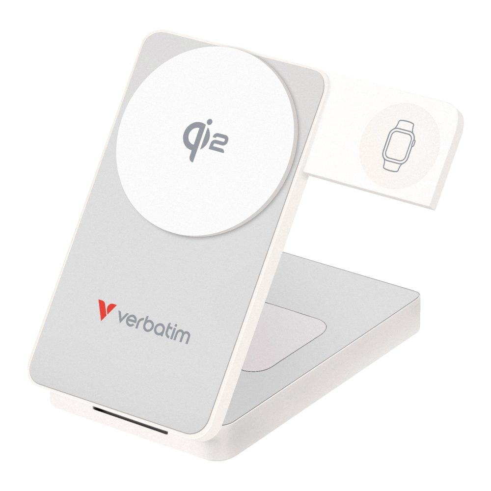 Verbatim Foldable 3-in-1 Qi2 Magnetic Wireless Power Bank 10000 mAh White