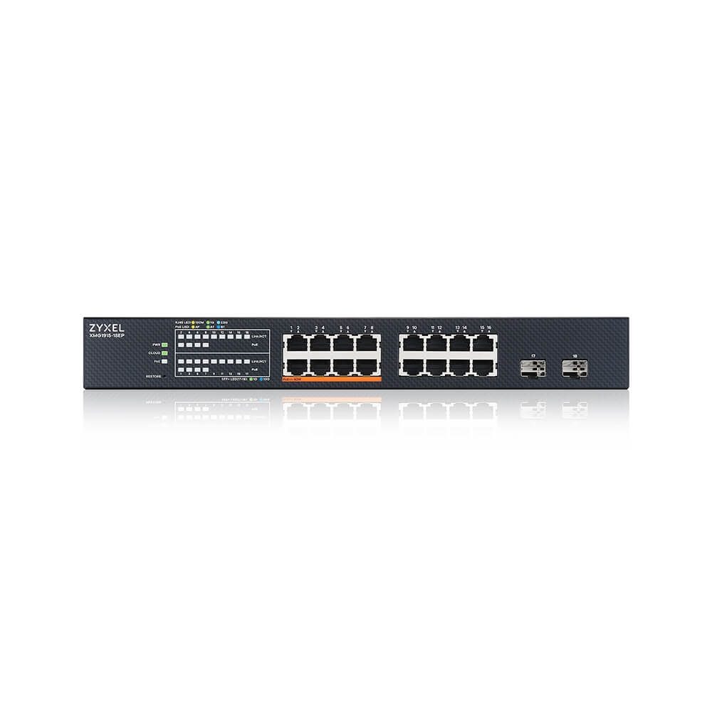 ZyXEL XMG1915-18EP, 16-портов 2.5GbE, 2 SFP+, 8 x PoE++ 180W Smart Switch, хибриден режим, самостоятелен или NebulaFlex Cloud