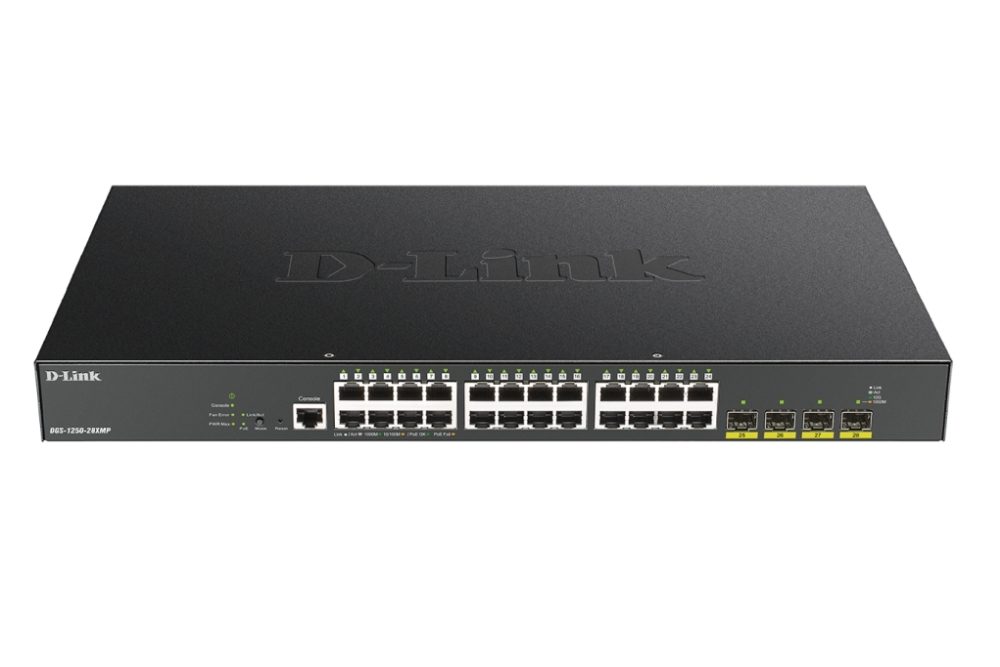 D-Link управляем комутатор 24 порта Gigabit PoE с 4 порта 10G SFP+, 370W