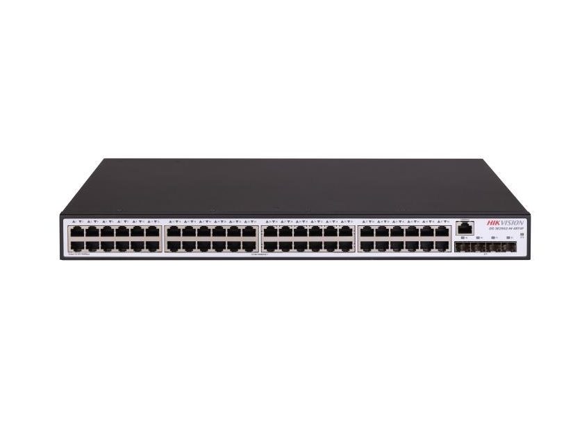 HikVision 48 GE RJ45, 4 GE SFP, Smart L2+ Switch, 48 x Gigabit RJ45 порт, 4 x Gigabit оптичен порт, комутационен капацитет 104 Gbps, 6 kV защита от пренапрежение
