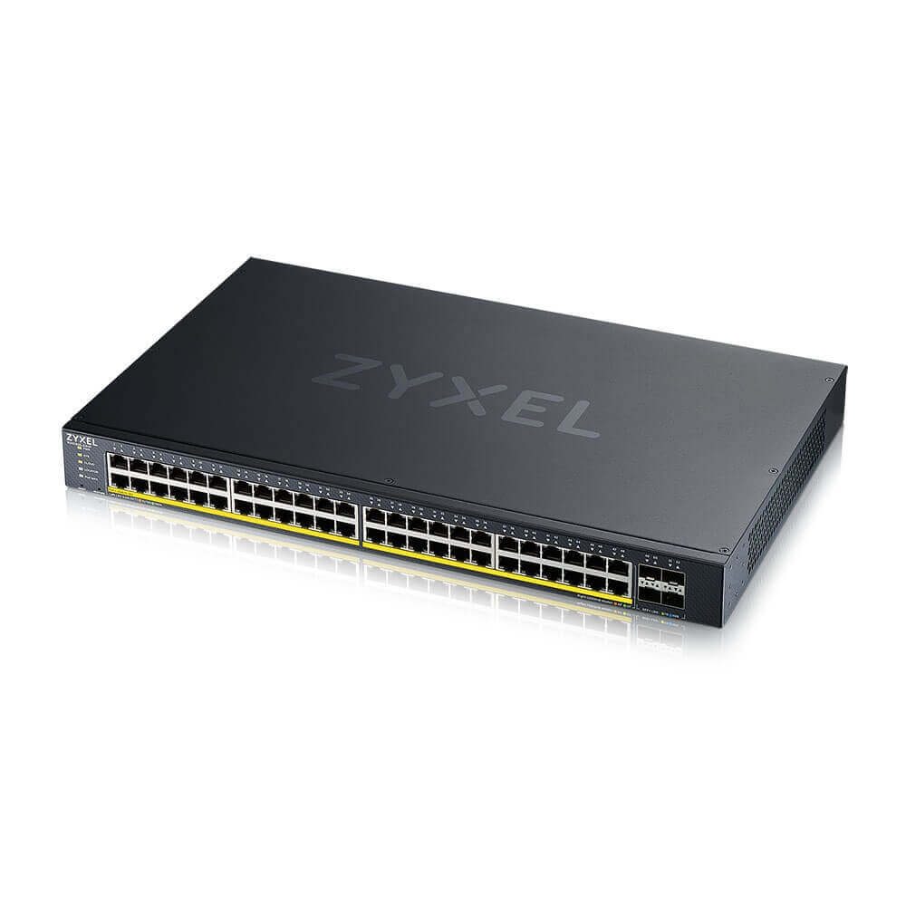ZyXEL XGS1935-52HP, 52 портов Lite-L3 Smart Managed PoE суич, 48x Gigabit PoE и 4x 10G SFP+, хибриден режим, самостоятелен или NebulaFlex Cloud, 375 вата PoE