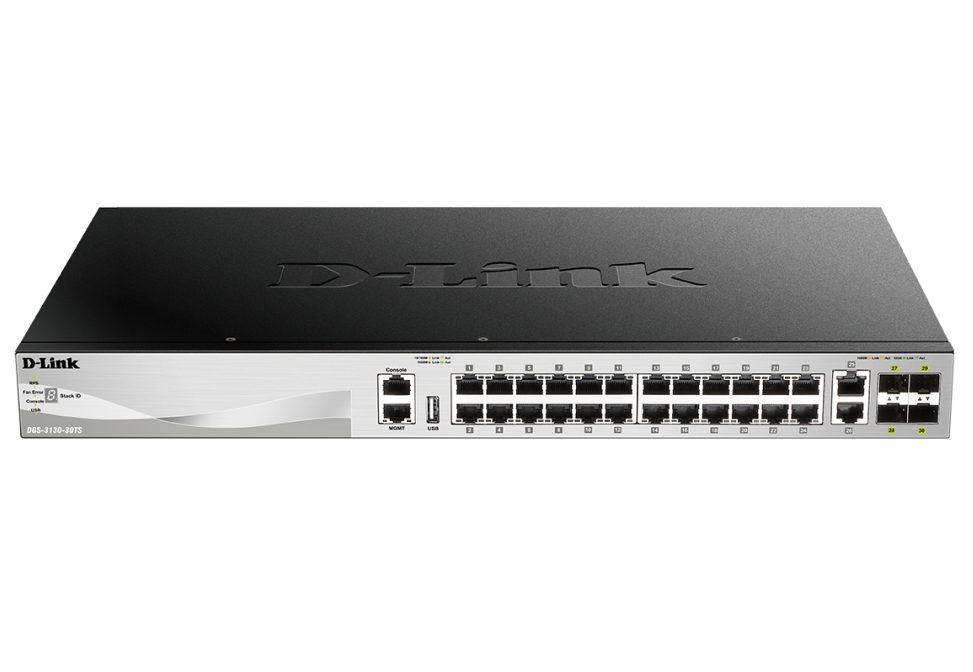 D-Link 24x10/100/1000BASE-T порта слой 3 стакваем управляван Gigabit комутатор с 2x10GBASE-T порта и 4xSFP+ порта