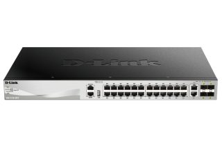 D-Link 24x10/100/1000BASE-T порта слой 3 стакваем управляван Gigabit комутатор с 2x10GBASE-T порта и 4xSFP+ порта