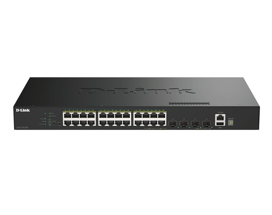 D-Link 24-Port GE PoE (30W) + 4-Port 10G SFP+ Smart Managed Switch, 370W
