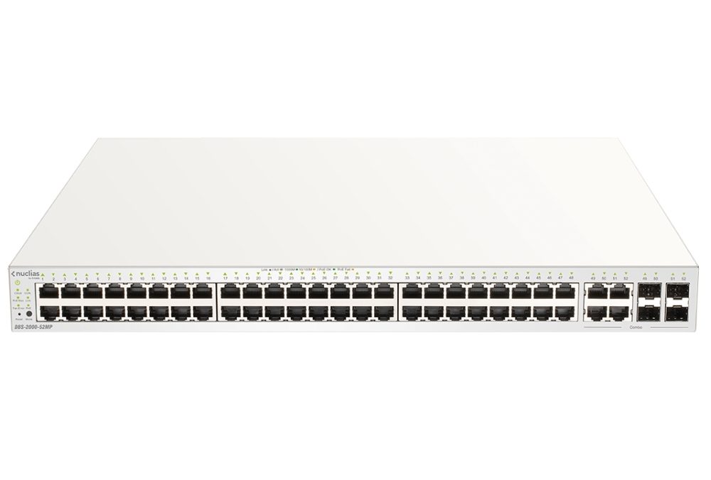 D-Link 52-портов Gigabit PoE+ Nuclias Smart Managed Switch с 4x 1G Combo порта, 370W (с 1-годишен лиценз)