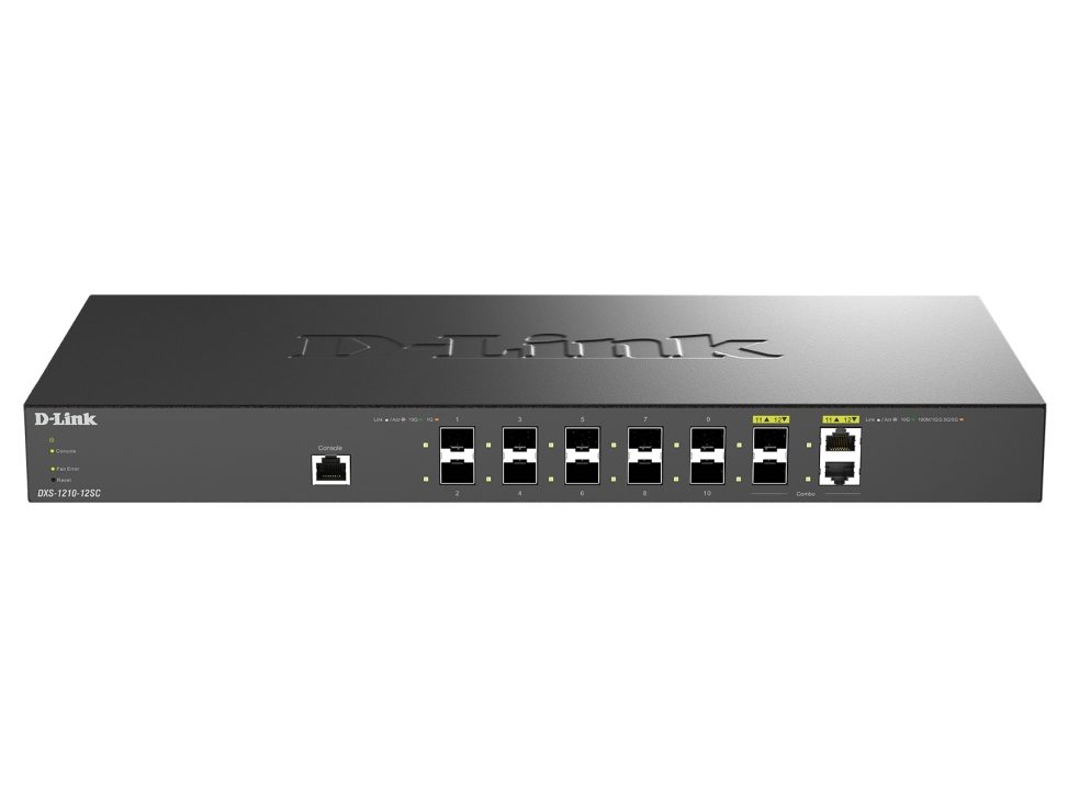 D-Link 12-портов интелигентен управляем комутатор с 10x10 SFP+ порта и 2 x Combo 10GBase-T/SFP+ uplink порта