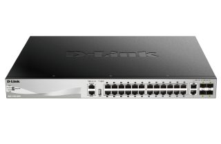 D-Link 24x10/100/1000Base-T PoE порта (370W бюджет) Layer 3 Stackable Managed Gigabit Switch с 2x10GBASE-T порта и 4xSFP+ порта