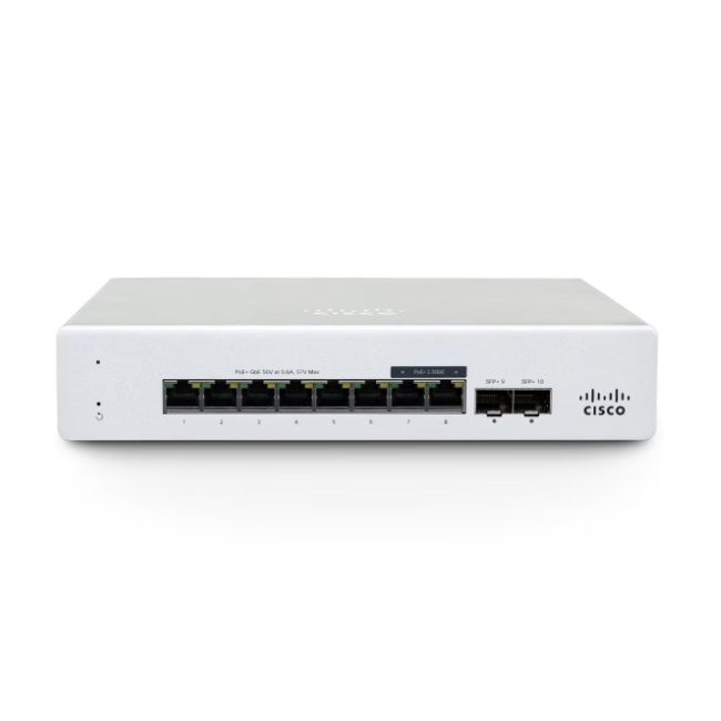 Cisco Meraki MS130-8X Cloud Managed 6GE + 2x(2.5GE) 120W PoE Switch
