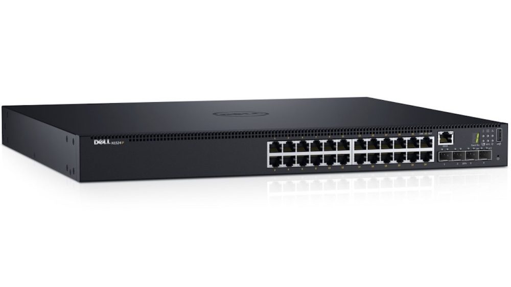 Dell Networking N1524P PoE+ комутатор, 24x 1GbE + 4x 10GbE SFP+ фиксирани порта, стакинг, IO към PSU въздушен поток, AC 210-AEVY CAMPUS Smart Value