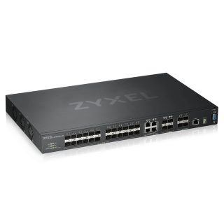 ZyXEL XGS4600-32F L3 управляем комутатор, 24 порта Gig SFP, 4 dual pers. и 4x 10G SFP+, стекруем, с двоен захранващ модул