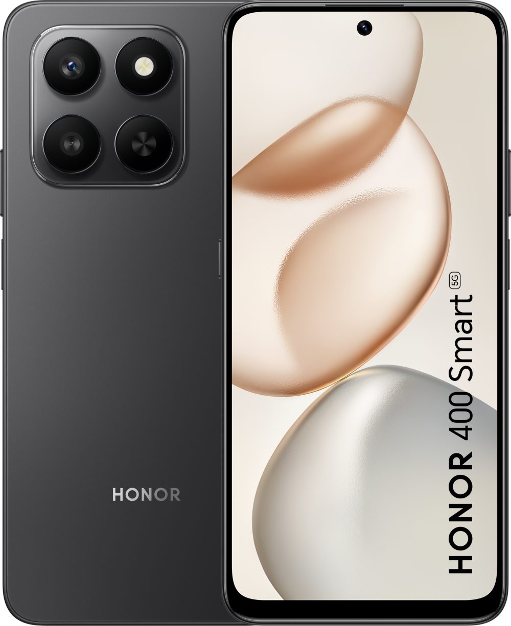 Honor 400 Smart Black, Logan-N31F, 5G, 6.77" TFT LCD, 1610x720, Qualcomm Snapdragon 6s Gen 3 (2x2.3GHz+6x2GHz), 4GB, 128GB, 50+2MP/5MP, 6500mAh, FPT, BT, USB Type-C, IP64, Android 15, MagicOS 9.0