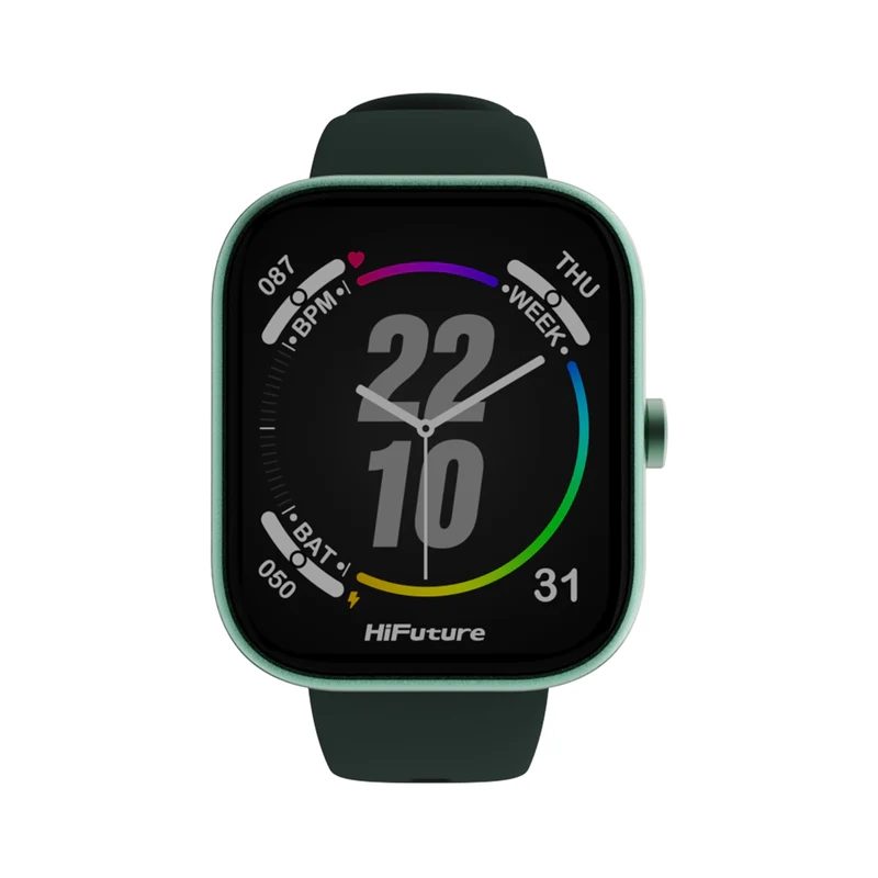 Смарт часовник HiFuture Lume Тъмнозелен, 1.85" IPS, двуядрен процесор, авиационен ултралек алуминиев корпус, Bluetooth разговори, 3D потребителски интерфейс, водоустойчивост 1ATM, 24/7 мониторинг на пулс и кислород в кръвта, 100+ спортни режима, до 7 дни употреба