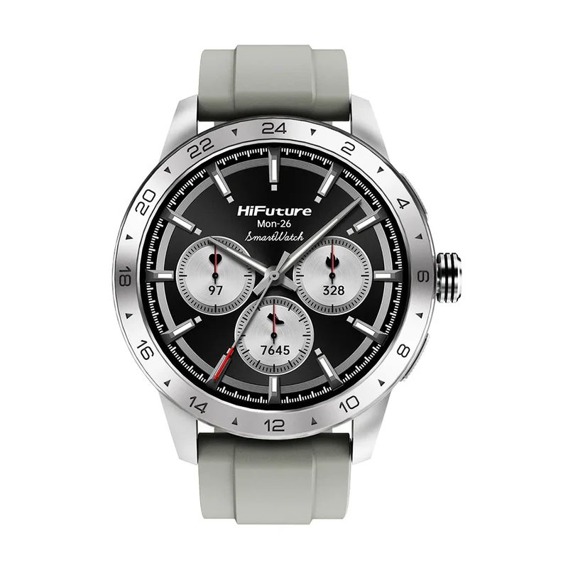 Смарт часовник HiFuture Flex 2 Silver, 1.39" FHD, 360x360, Bluetooth разговори, IP68 водоустойчив, 24/7 сензор за пулс и кислород в кръвта, до 10 дни употреба, 100+ спортни режима