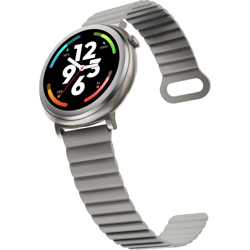 Смарт часовник HiFuture Aurora Silver, 1.43" AMOLED, 466*466, Dual Core & Syntra AI, Bluetooth разговори, IP68 водоустойчив, 24/7 сензор за пулс и кръвен кислород, до 10 дни употреба, магнитна каишка