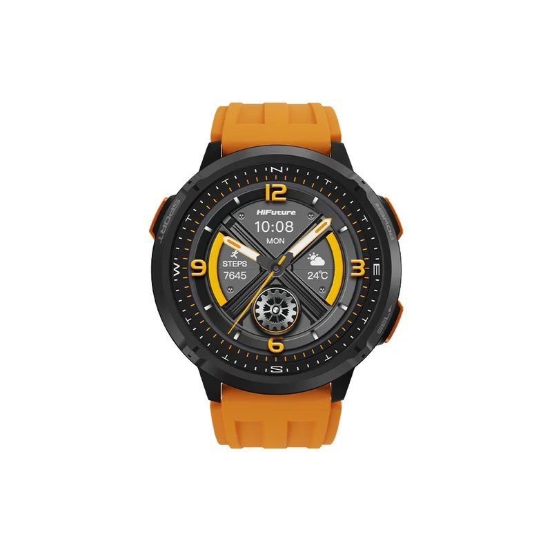Смарт часовник HiFuture MIX3 Orange, 1.43" AMOLED, 466*466, Dual Core & Syntra AI, Bluetooth разговори, 3ATM водоустойчив, компас и алтиметър, 24/7 сензор за сърдечен ритъм и кислород в кръвта, до 10 дни батерия